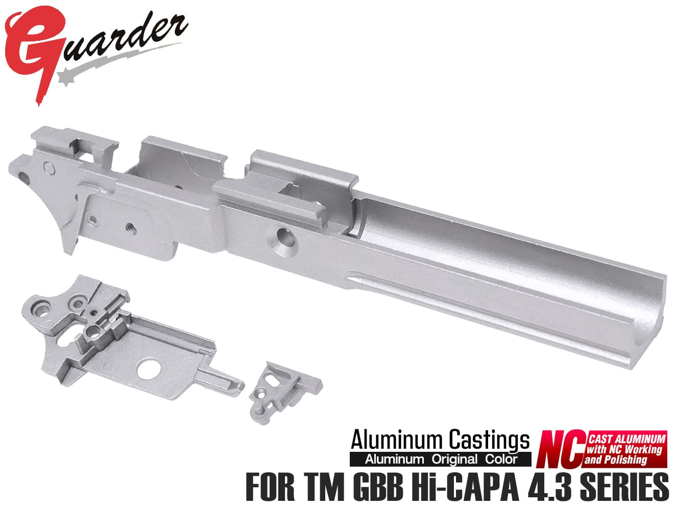 CAPA-61(A)■GUARDER アルミ 軽量ミッドフレーム ノーマーキング for TM GBB Hi-CAPA4.3◆シルバー 軽量 ダイキャスト NC 加工 精度 アンダーレール スロット