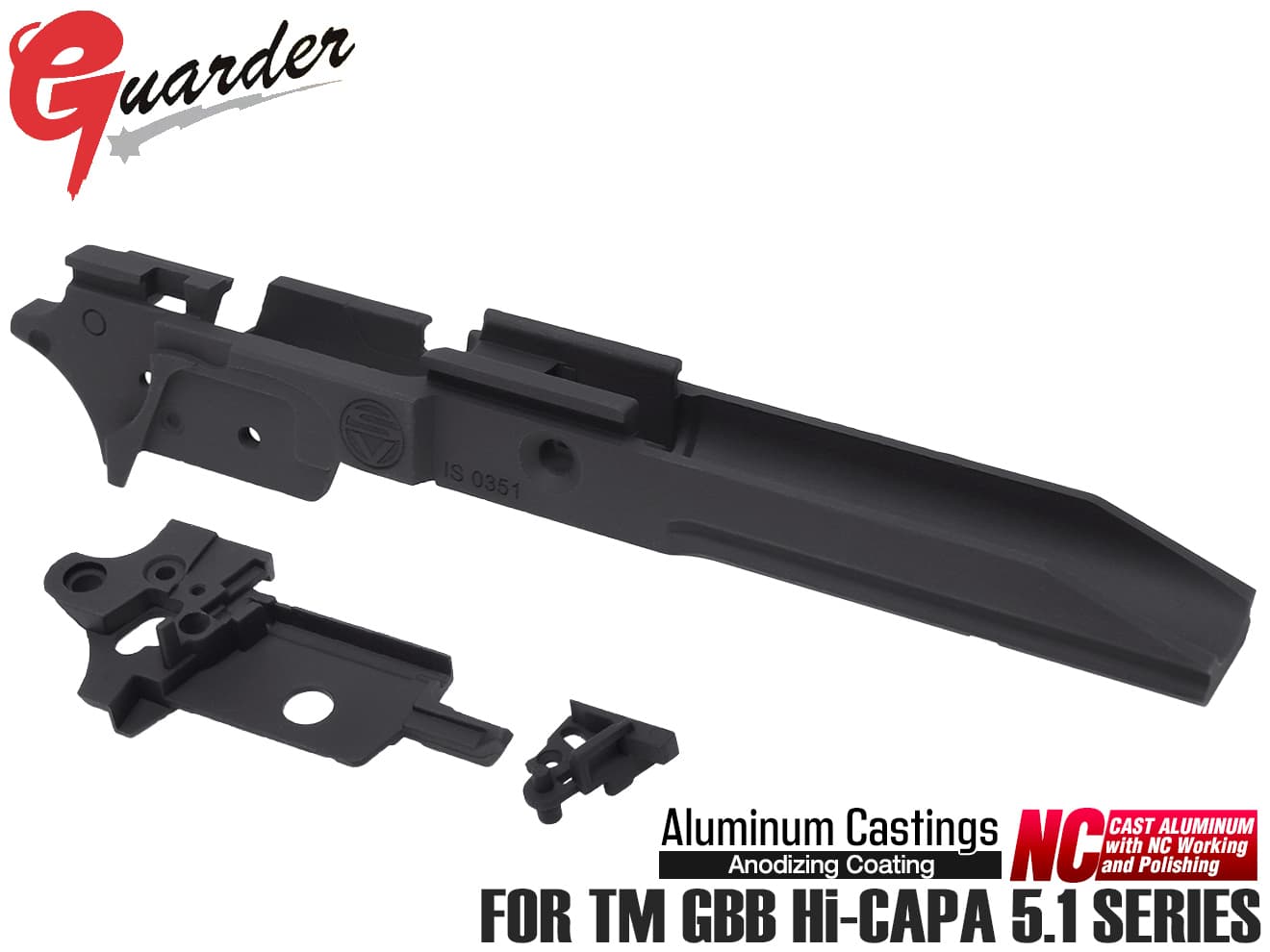 CAPA-62(V)BK■GUARDER アルミ 軽量ミッドフレーム SVIマーキング ゴールドマッチタイプ for TM GBB Hi-CAPA5.1◆ブラック 精度 ゴールドマッチ 表面硬度 耐候性