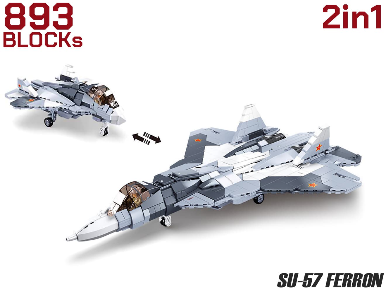 AFM Su-57 フェロン 2in1 893Blocks◆第5世代 戦闘機 ブロック リアル 再現 ミリタリー プレゼント インテリア 知育 玩具 組みごたえ スケール パーツ キット