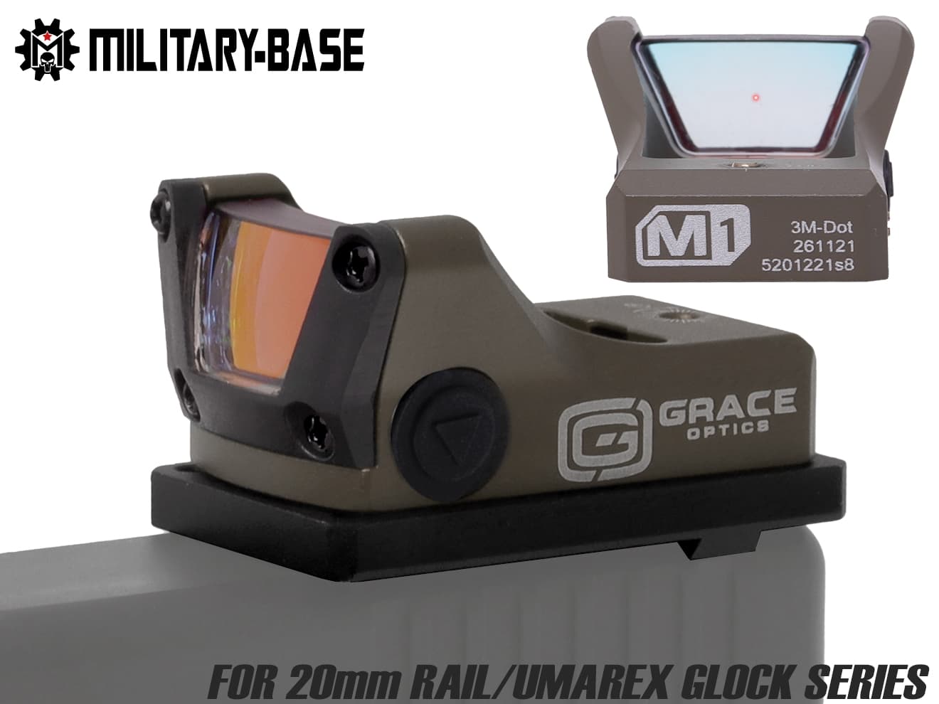 MILITARY-BASE M1 レッドドットサイト w/ GLOCKマウント(UMAREX)◆20mm レール マウント 超コンパクト GBB ハンドガン 5段階調整 輝度 軽量 対応 ネジ 付属 精密