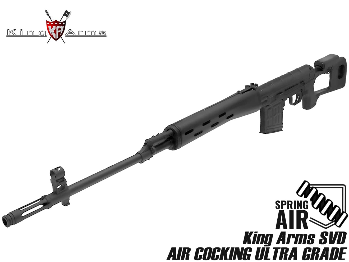 King Arms SVD エアコッキング ウルトラグレード◆スナイパーライフル SVD リアル 再現 サイドレール レシーバー 左サイド リアル 雰囲気 50発 可変 ホップ 搭載