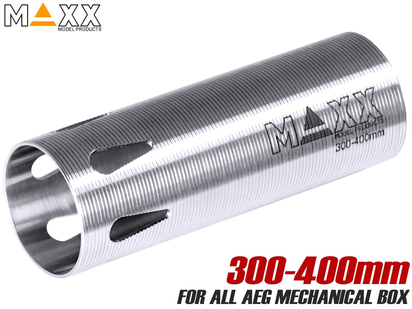 楽天ミリタリーベースMAXX AEG ステンレスCNC シリンダー type C（300-400mm）◆精密 シリンダー 加速ポート 高強度 高精度 削り出し メカボックス 耐久性 耐摩耗性 向上 放熱性