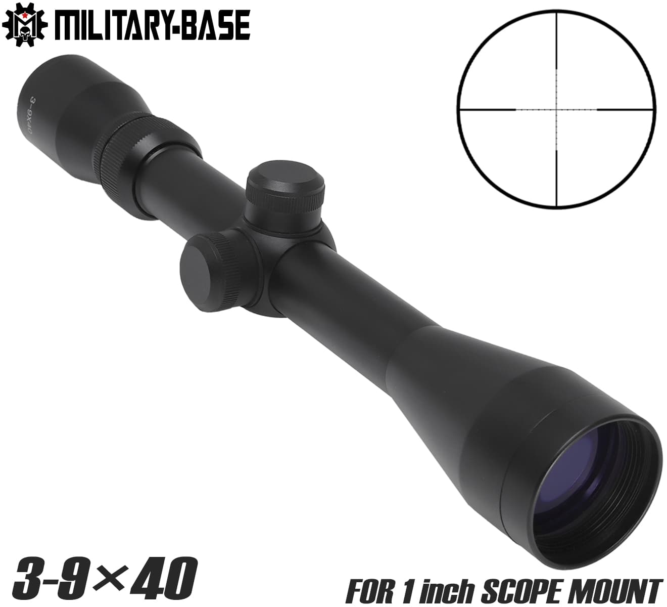 MILITARY BASE 3-9×40MD ライフルスコープ 1インチボディ◆耐衝撃 防水 アンチフォグ 多層 コーティング レンズ レティクル ミルドットタイプ スペック ボディ