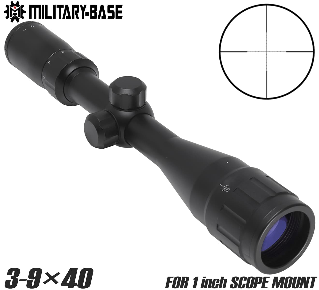 MILITARY BASE 3-9×40MD AO ライフルスコープ 1インチボディ ◆耐衝撃 防水 アンチフォグ 多層 コーティング 調整 ダイアル レティクル ミルドット タイプ