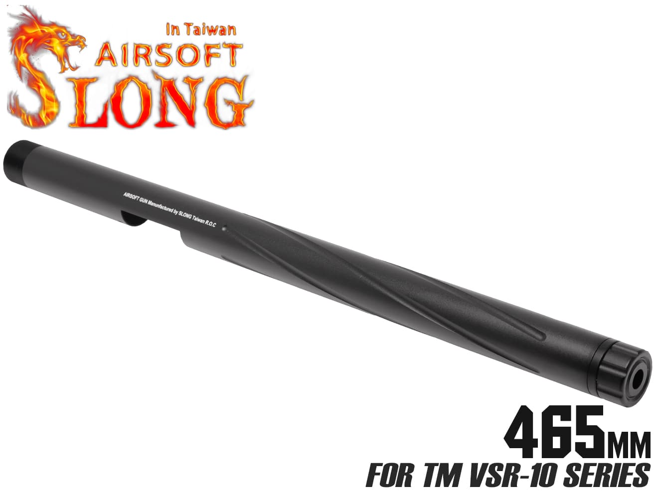 SLONG AIRSOFT アルミCNC スパイラルフルート アウターバレル 465mm for VSR-10◆東京マルイ MARUI ブラック デザイン 14mm 逆ネジ 対応 拡張性 スレッドカバー