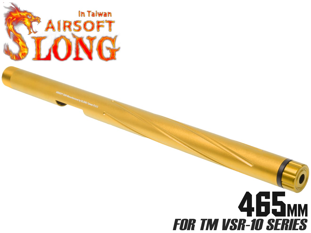 SLONG AIRSOFT アルミCNC スパイラルフルート アウターバレル 465mm for VSR-10◆東京マルイ MARUI ゴールド デザイン 14mm 逆ネジ 対応 拡張性 スレッドカバー