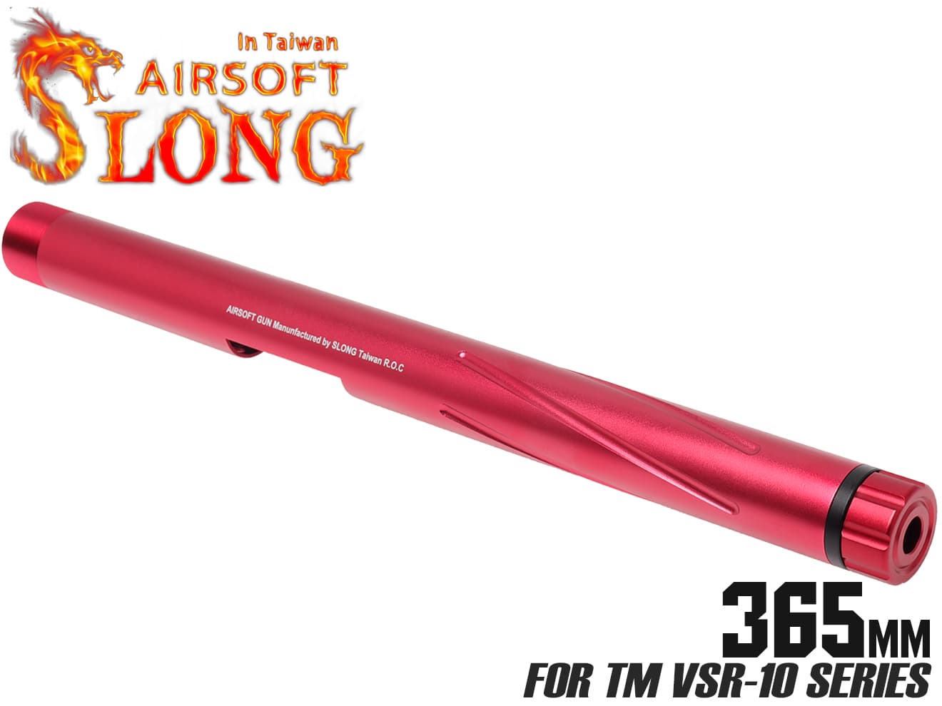 SLONG AIRSOFT アルミCNC スパイラルフルート アウターバレル 365mm for VSR-10◆東京マルイ MARUI レッド デザイン 14mm 逆ネジ 対応 拡張性 スレッドカバー