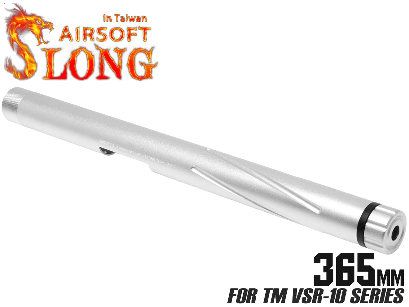 SLONG AIRSOFT アルミCNC スパイラルフルート アウターバレル 365mm for VSR-10◆東京マルイ MARUIシルバー デザイン 14mm 逆ネジ 対応 拡張性 スレッドカバー