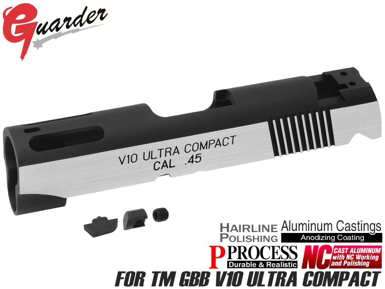 V10-40BK(TT)■GUARDER アルミスライド デュアル for マルイ V10◆東京マルイ MARUI メタルスライド ガスガン ガスブロ NC加工 ブラック シルバー ヘアライン