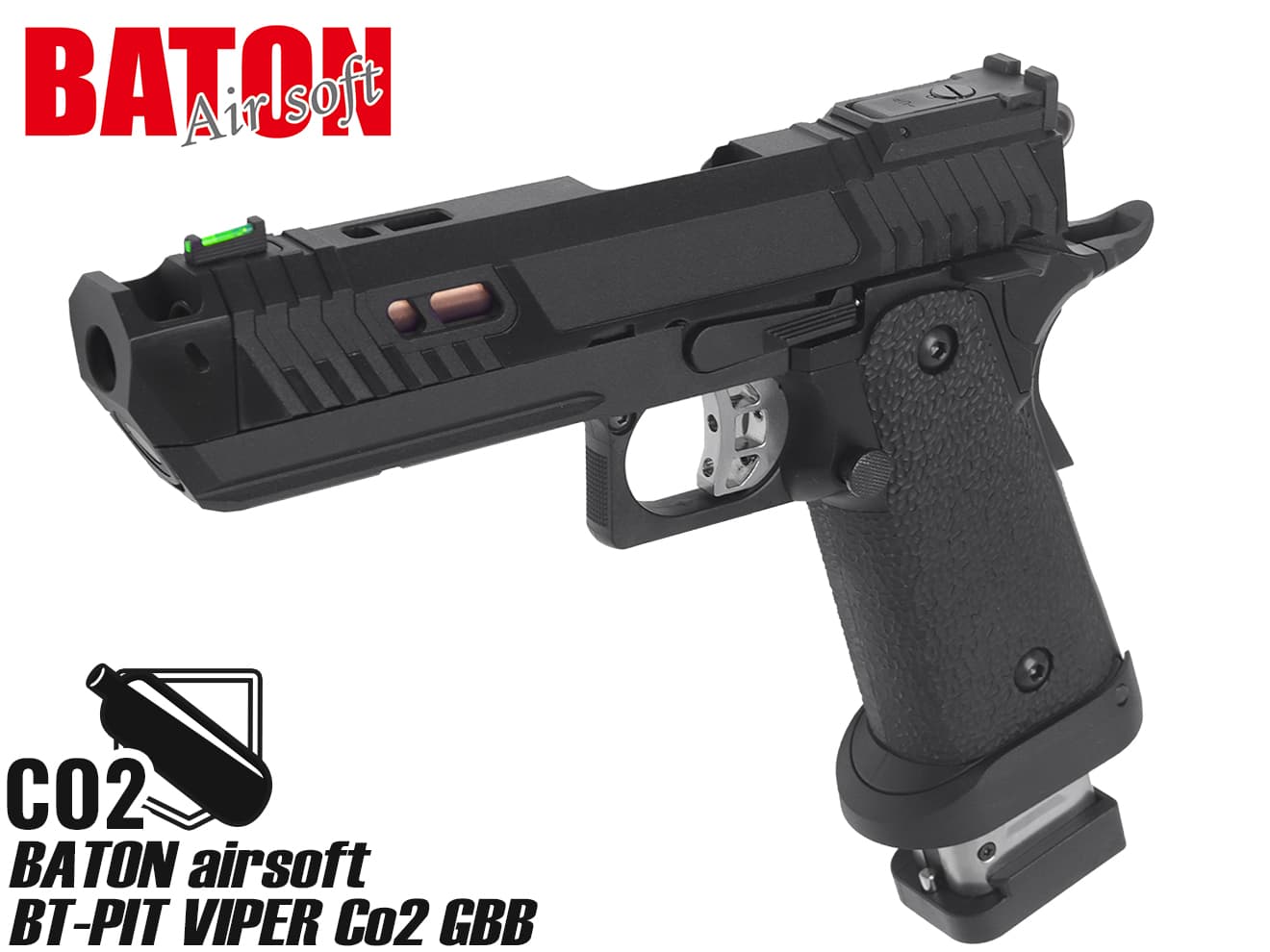 BATON airsoft BT-PIT VIPER Co2 GBB◆ガン 本体 ハンドガン ブローバック ガスガン ガスブローバック 外装 パーツ フルカスタム 実射性能 Type-NL 初速 安定 精度