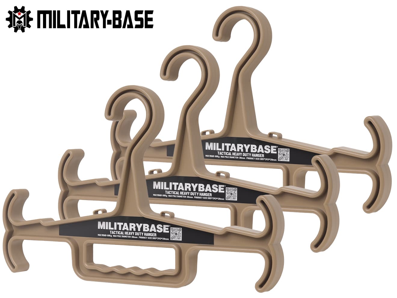 【自衛隊納品実績アリ】 MILITARY BASE ヘビーデューティ タクティカル ハンガー EVO 3個セット◆38mm 太い竿 DE ダー…