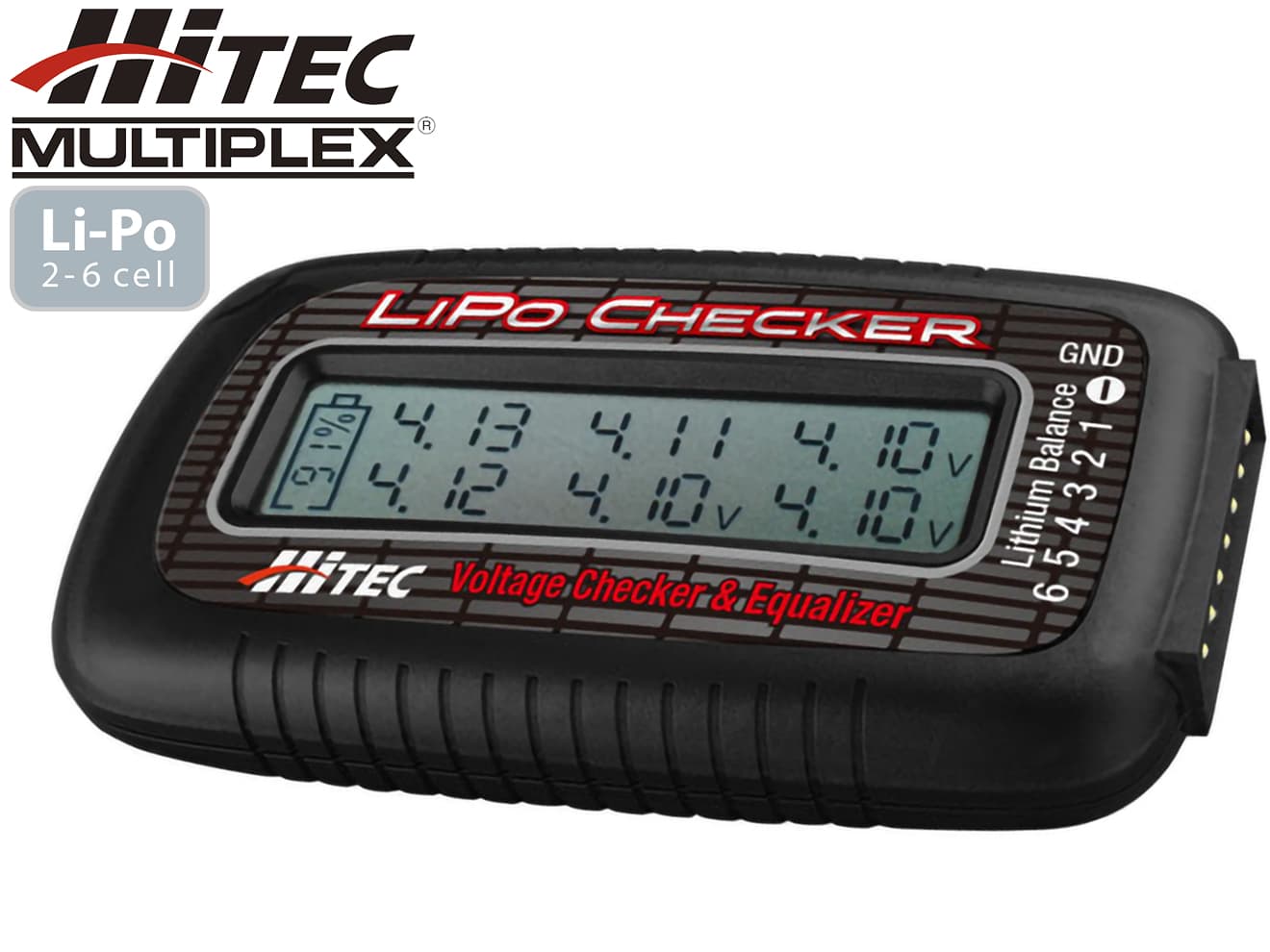ハイテック LiPo Checker チェッカー Li-po バッテリー 対応 ブラック デザイン 自動補正 測定可能 設定 操作 電圧 6セル 同時表示 スリープモード搭載