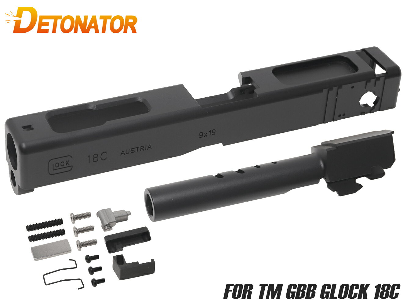 DETONATOR アルミCNC スライドキット G18C 2022Ver BK◆MARUI GBB GLOCK NSRシステム 超高精度 ガスガン 精度 メタルスライド カスタム 強化パーツ 精度 メタル