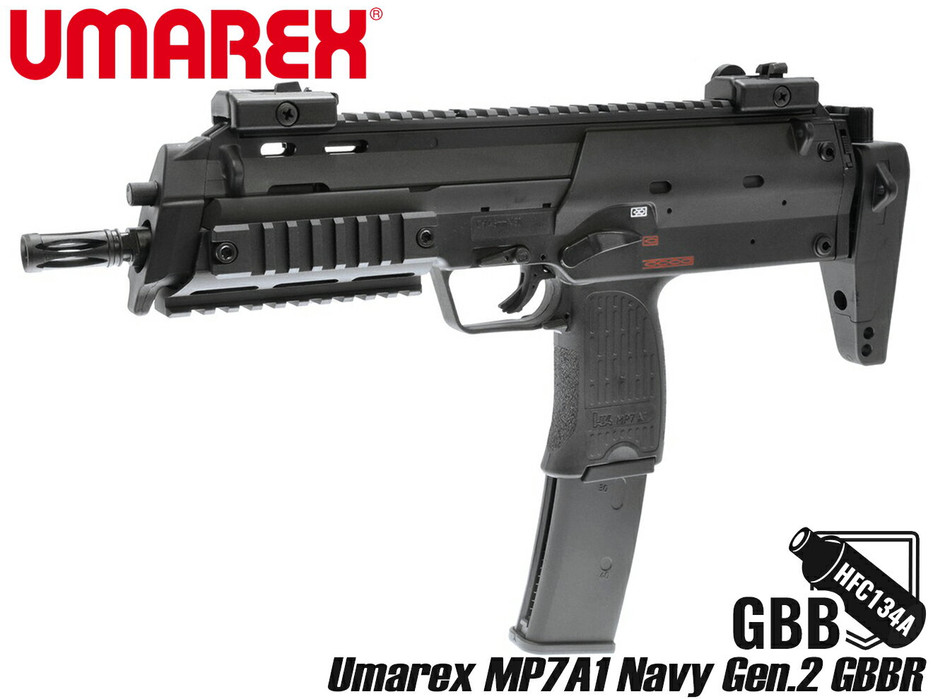 Umarex MP7A1 Navy Gen.2 GBBR (JPver./HK Licensed) ガスガン本体◆正規品 H K リアル マーキング NAVY仕様 専用ハンドガード サイジング アウターバレル 刻印