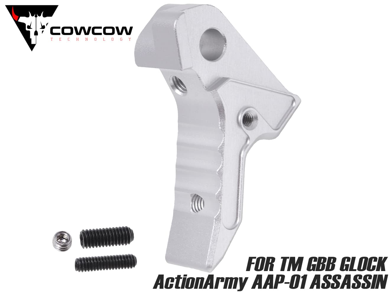 COWCOW TECHNOLOGY A6061 CNC アジャスタブルトリガー for TM GBB GLOCK/AA AAP-01◆東京マルイ MARUI ガスブロ ハンドガン カスタム グロック シルバー SV