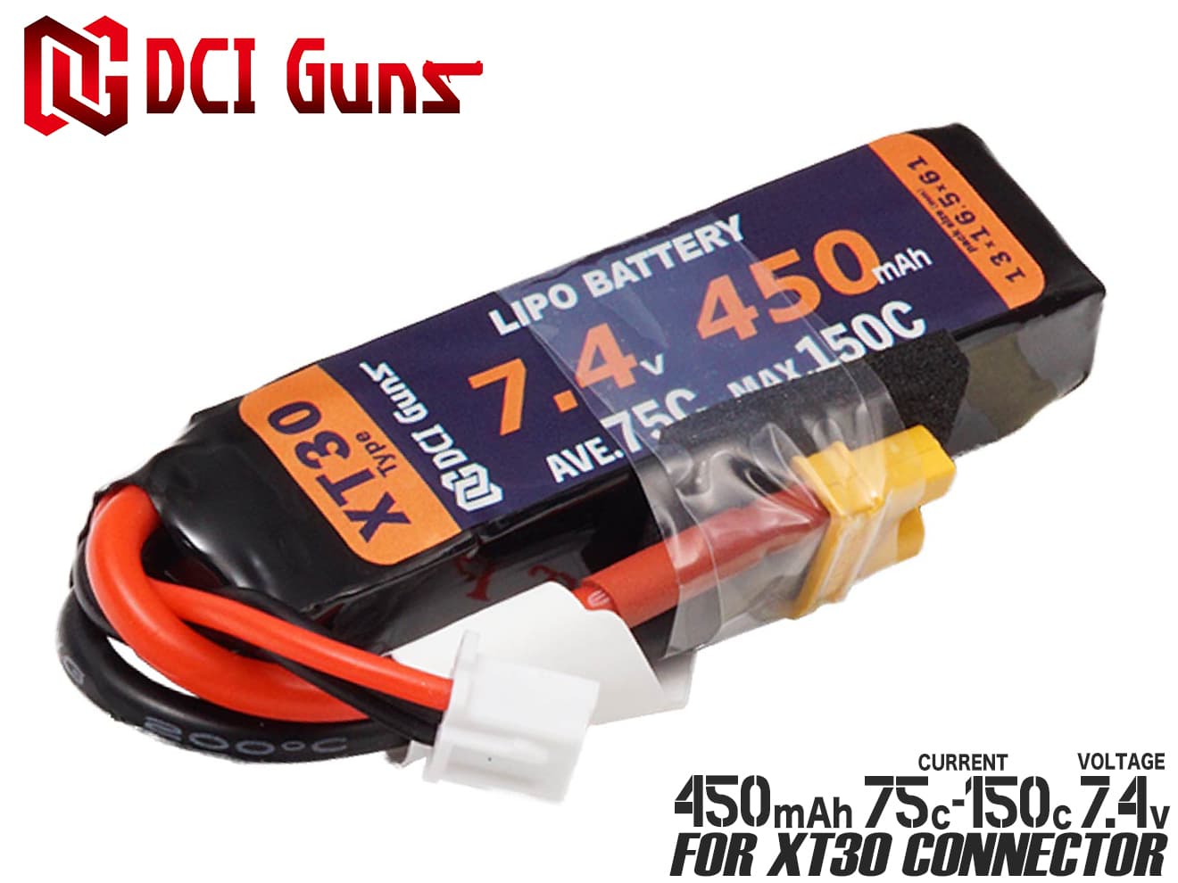 DCI Guns 7.4V 450mAh 75C-150C LiPo コンパクトバッテリー(XT30コネクター)◆東京マルイ 電動ガン AEG 次世代 STD リポバッテリー カスタム 高Cレート 安定