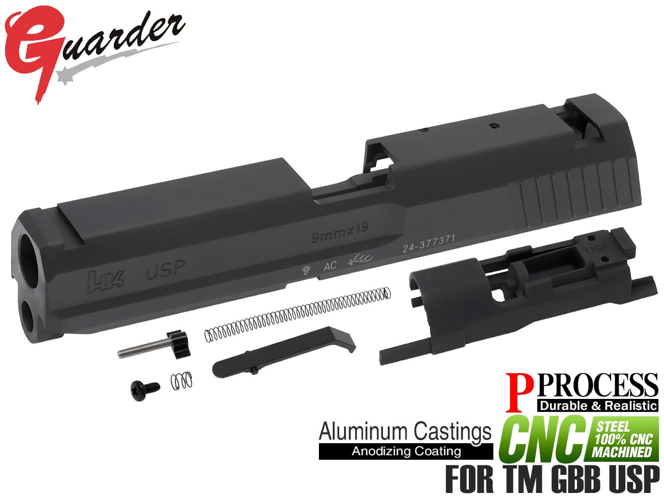 USP-05(BK)■GUARDER USP 9mmマーキング スチールCNC スライド w/軽量ブリーチ for マルイ GBB USP◆東京 MARUI ガスブロ メタル 軽量ブリーチ リアル 強化