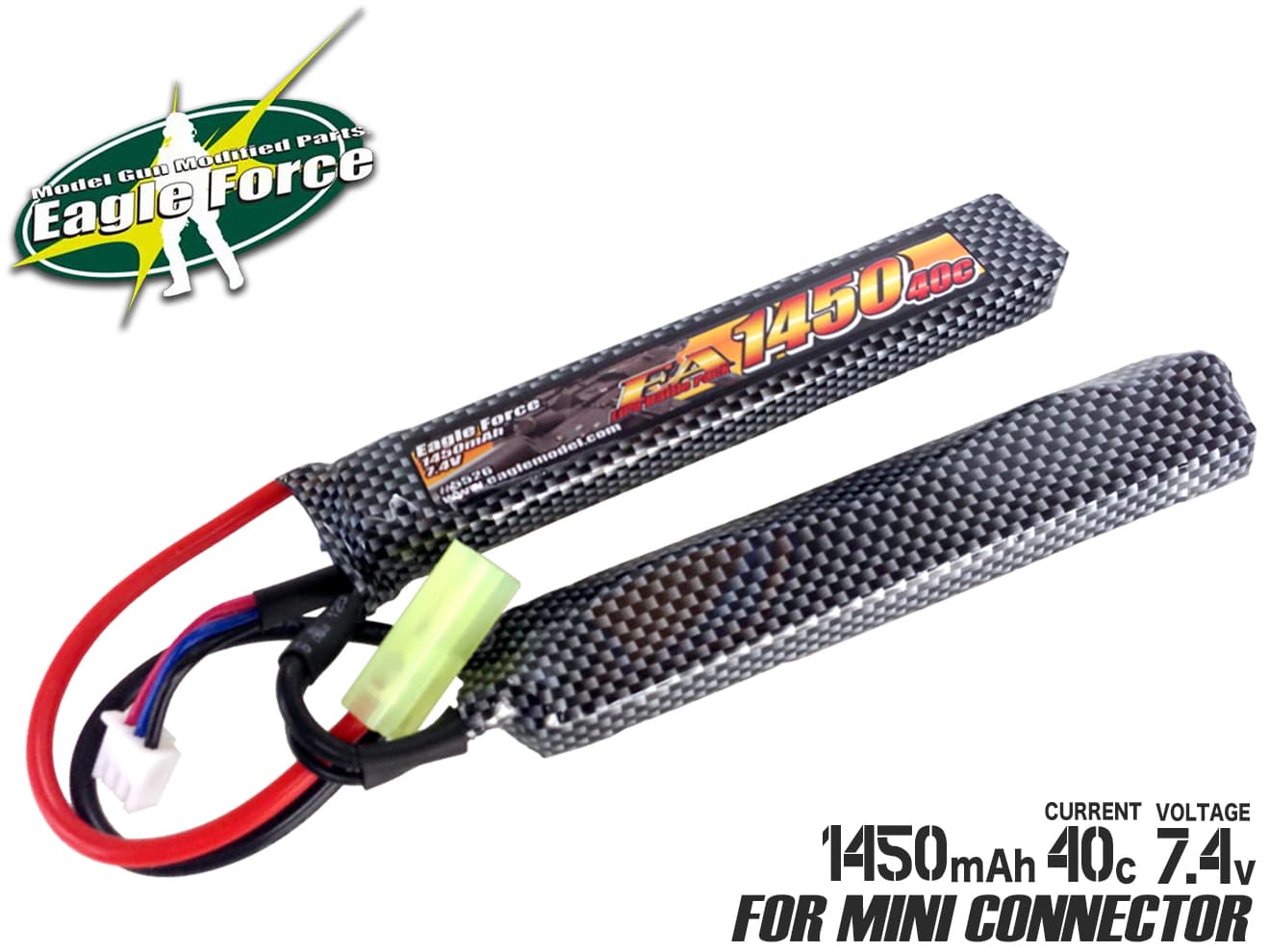 【コンパクトなのに大容量】EAGLE FORCE イーグルフォース EA1450 7.4V 1450mAh 40C+α Li-poバッテリー★セパレートタイプ リポバッテリー あらゆる電動ガンに［全国一律300円配送可能］