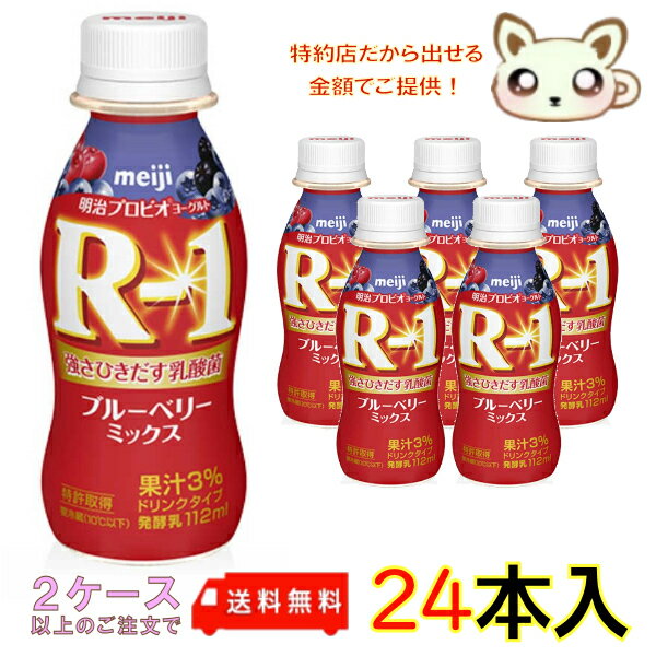 選べる2ケース送料無料　明治プロビオヨーグルトR−1ドリンクタイプ ブルーベリー112ml (24本入り)