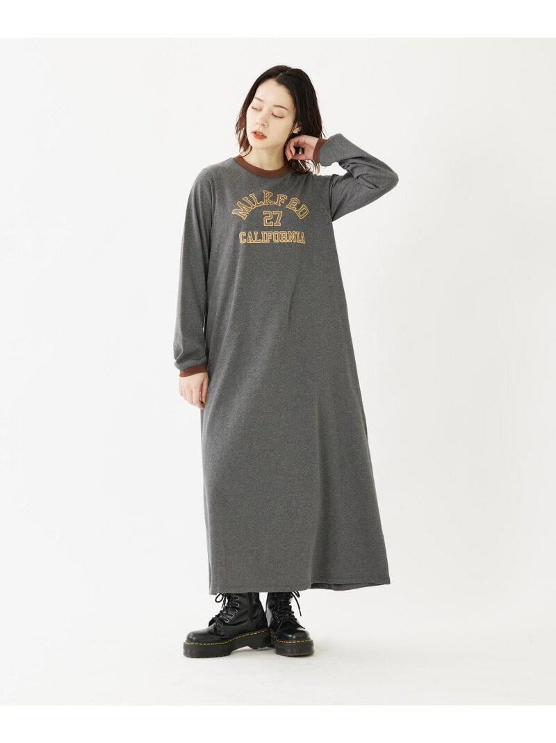 【SALE／50%OFF】COLLEGE LOGO DRESS MILKFED. ミルクフェド ワンピース・ドレス ワンピース グレー ネイビー【RBA_E】【送料無料】[Rakuten Fashion]