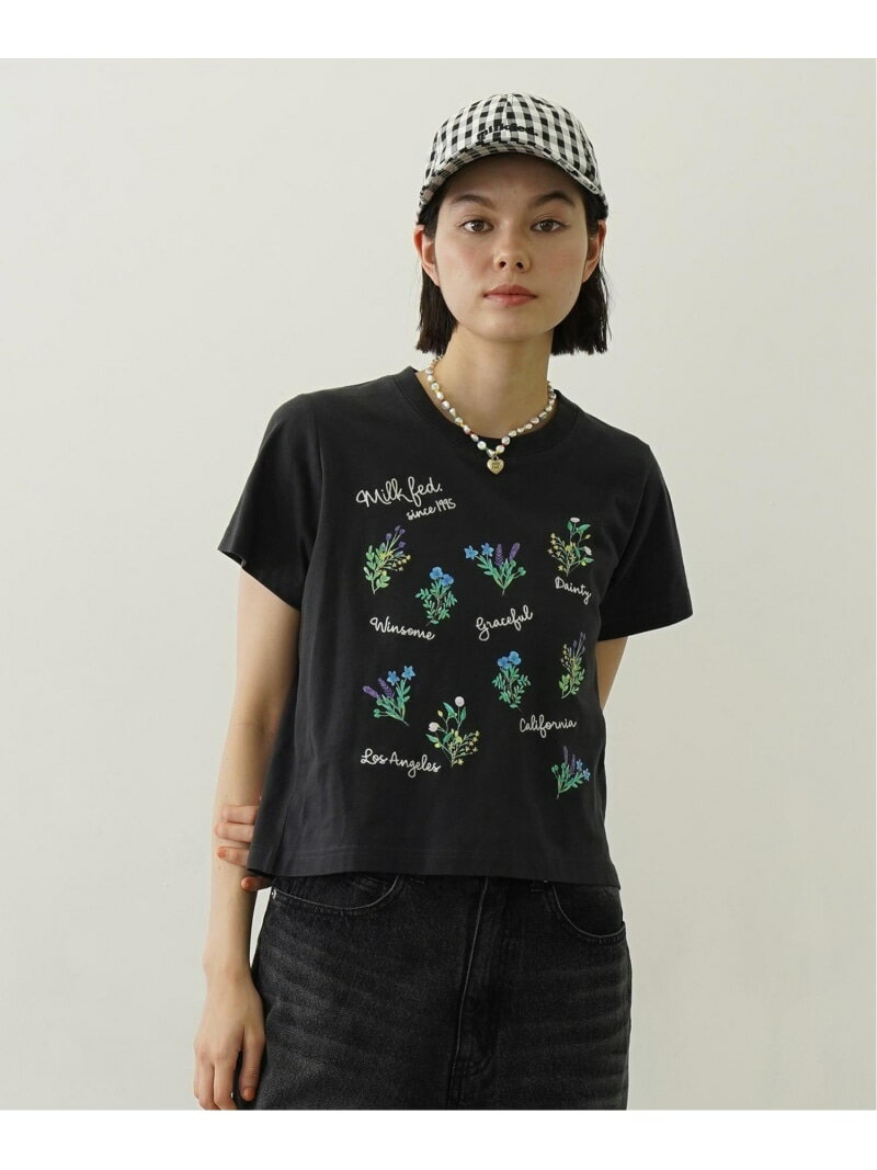 FLOWER PRINT AND EMBROIDERY COMPACT SS T MILKFED. ミルクフェド トップス カットソー・Tシャツ グレー パープル ホワイト【送料無料】[Rakuten Fashion](4)