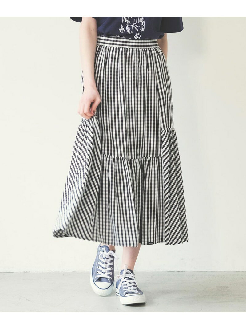 【SALE／50%OFF】GINGHAM TIERED SKIR MILKFED. ミルクフェド スカート ロング・マキシスカート ブルー ブラウン ブラック【RBA_E】【送料無料】[Rakuten Fashion]