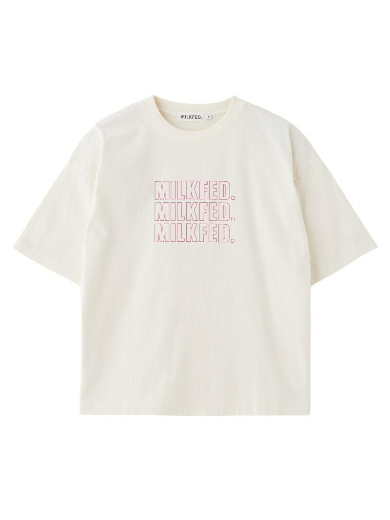 TRIPLE OUTLINE LOGO WIDE S/S TEE MILKFED. ミルクフェド トップス カットソー・Tシャツ グレー ホワイト