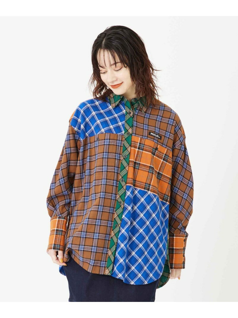 MILKFED.（ミルクフェド）PLAID PATCHWORK SH今季も注目のチェック柄！メンズライクな切り替えデザインのパッチワークシャツ■季節感の出る起毛ネルチェック素材を使用したシャツ■秋冬のトレンドであるチェック柄で、即旬なスタイルが完成します■着丈を長めに設定しているのでミニワンピ風に着用も可能○■女性らしく仕上げたい時はインナーにキャミやタンクを合わせて前開きで着るとGOOD【スタイリング提案】インナーにタートルを仕込んだパンツスタイルや中に仕込んだお気に入りのTシャツを見せる羽織りスタイルもおすすめ◎・透け感:なし・伸縮性:なし・生地の厚さ:普通・裏地:なし・シルエット:ビッグ【MILKFED.(ミルクフェド）2023 FALL COLLECTION】●取り扱い注意事項・アテンションタグ・洗濯表示を必ずご確認の上、ご使用下さい。型番：103233014002-20-009 JQ1920【採寸】サイズバストウエストヒップ肩幅袖丈着丈ONESIZE134.0cm131.0cm132.0cm56.0cm54.0cm62.0cm商品のサイズについて【商品詳細】中国素材：BROWN/本体・袖:コットン100%カフス:コットン87%レーヨン9%ポリエステル4%衿:コットン100%別布:ポリエステル80%コットン20%NAVY/本体・袖:コットン100%カフス:コットン92%ポリエステル8%衿:コットン63%レーヨン26%ポリエステル6%再生繊維(セルロース)5%別布:ポリエステル80%コットン20%LtBLUE/本体・袖:コットン100%カフス:コットン100%衿:コットン100%左下前身頃:コットン45%レーヨン45%ポリエステル8%再生繊維(セルロース)2%別布:ポリエステル80%コットン20%サイズ：ONESIZE手洗い可※画面上と実物では多少色具合が異なって見える場合もございます。ご了承ください。商品のカラーについて 【予約商品について】 ※「先行予約販売中」「予約販売中」をご注文の際は予約商品についてをご確認ください。■重要なお知らせ※ 当店では、ギフト配送サービス及びラッピングサービスを行っておりません。ご注文者様とお届け先が違う場合でも、タグ（値札）付「納品書 兼 返品連絡票」同梱の状態でお送り致しますのでご了承ください。 ラッピング・ギフト配送について※ 2点以上ご購入の場合、全ての商品が揃い次第一括でのお届けとなります。お届け予定日の異なる商品をお買い上げの場合はご注意下さい。お急ぎの商品がございましたら分けてご購入いただきますようお願い致します。発送について ※ 買い物カートに入れるだけでは在庫確保されませんのでお早めに購入手続きをしてください。当店では在庫を複数サイトで共有しているため、同時にご注文があった場合、売切れとなってしまう事がございます。お手数ですが、ご注文後に当店からお送りする「ご注文内容の確認メール」をご確認ください。ご注文の確定について ※ Rakuten Fashionの商品ページに記載しているメーカー希望小売価格は、楽天市場「商品価格ナビ」に登録されている価格に準じています。 商品の価格についてMILKFED.MILKFED.のシャツ・ブラウストップスご注文・お届けについて発送ガイドラッピンググッズ3,980円以上送料無料ご利用ガイドこの商品はセール商品のため返品・交換対象外です詳細はこちら &gt;&gt;