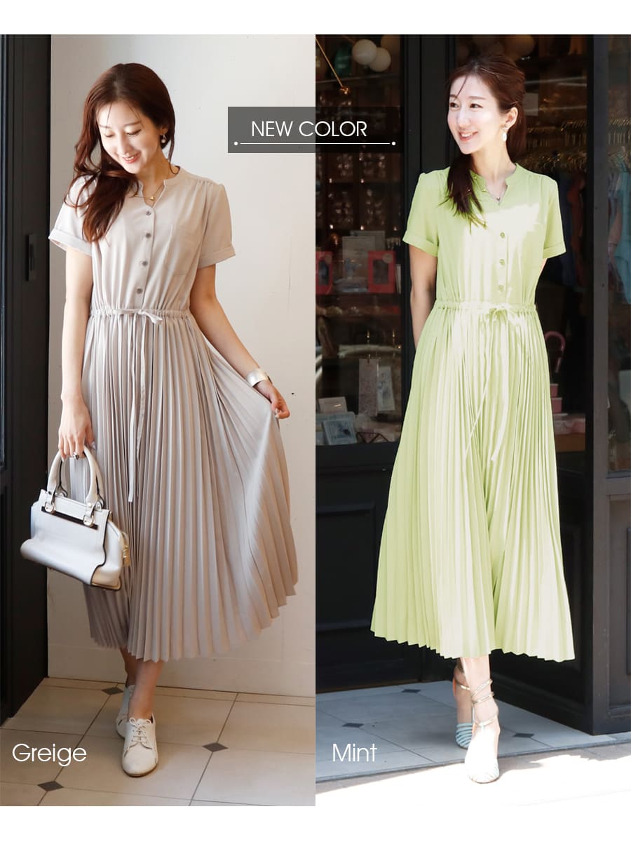 ＜授乳服・マタニティ＞新色入荷！半袖ジュリア・広がる美プリーツワンピース【6115130】（ボタンタイプの授乳口） M/Lサイズ ウエスト調整可能 授乳服 マタニティ 妊婦服 ワンピース シャツ フォーマル お宮参り プリーツ くすみカラー 3