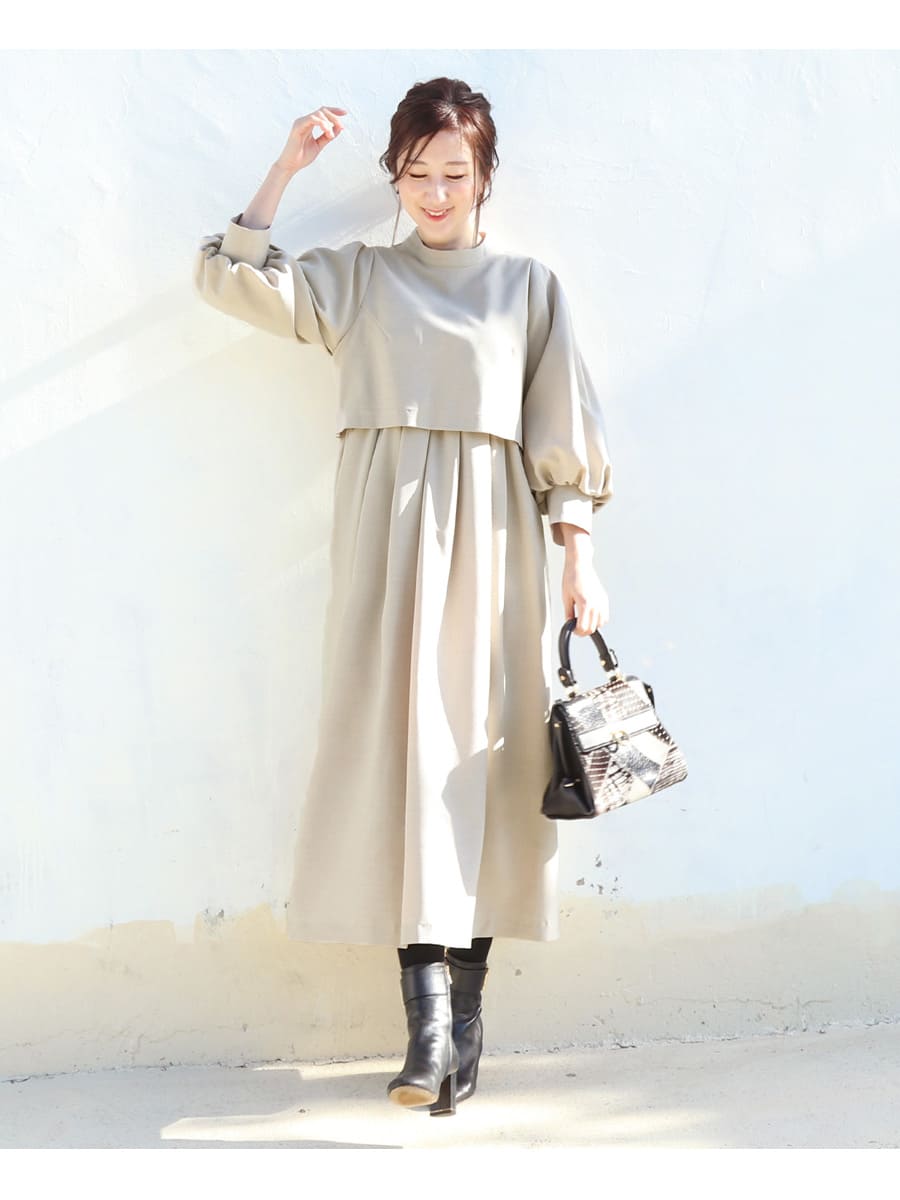 ＜授乳服・マタニティ＞長袖パルフェ・ボリュームスリーブワンピース【6225224】　授乳服 マタニティ服 産前 産後 妊娠 出産 ワンピース フォーマル お宮参り Milk tea 3