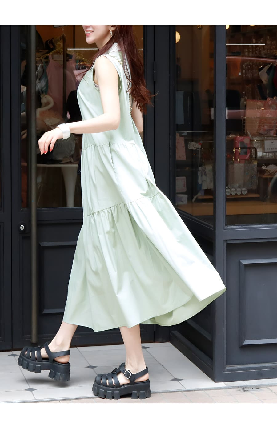 SALE ＜授乳服・マタニティウエア＞ウィロウ・上品カラーティアードノースリーブワンピース（ボタンタイプの授乳口）【6515306】 3