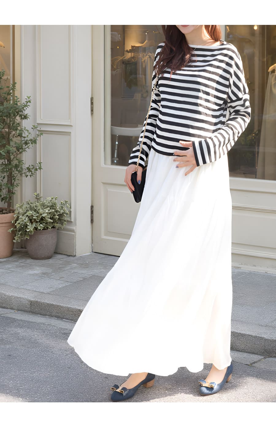 ＜マタニティスカート・産前産後対応＞ドビー楊柳ティアードスカート【582196】ウエストゴム仕様