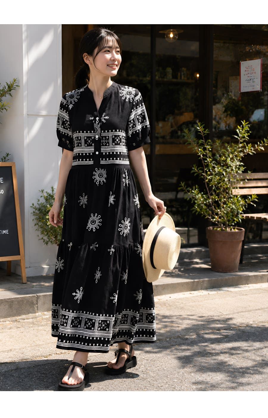 ＜授乳服・マタニティウエア＞バンダナ調プリントリラックスティアードワンピース（ボタンタイプの授乳口）※6/28まで早割り！ 3