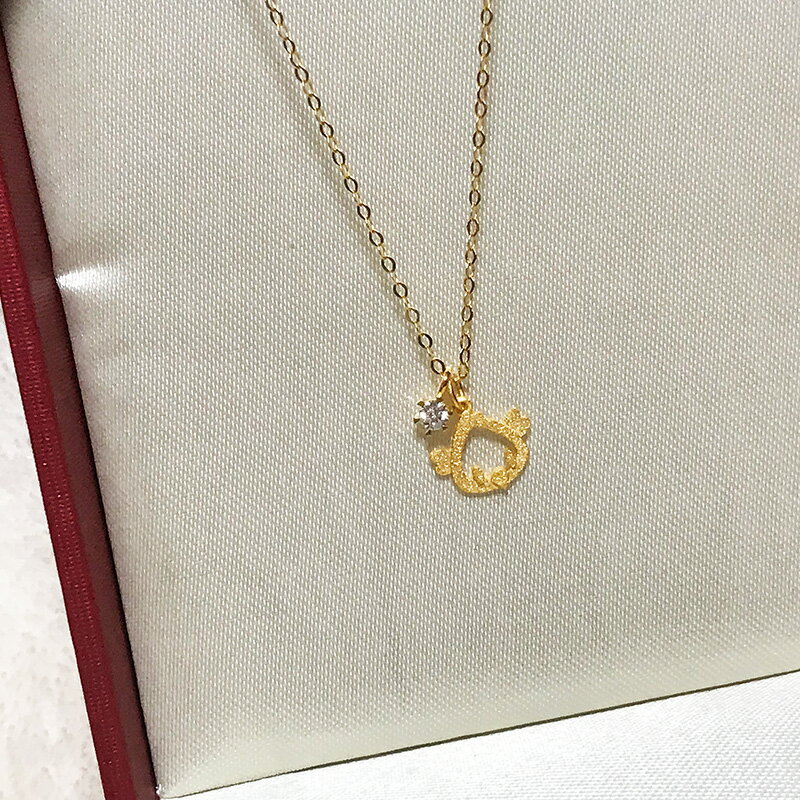 母の日プレゼント アマビエ様モチーフ18金ネックレス ダイヤモンドチャーム付き バレンタイン プレゼント