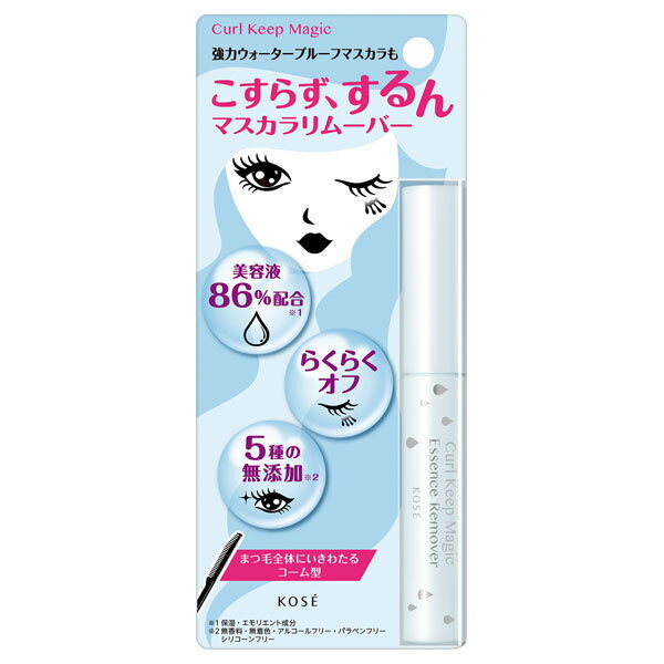 商品名 KOSE コーセー カールキープマジック エッセンスリムーバー 商品説明 ●美容液86％(保湿・エモリエント成分)。 ●まつ毛保護成分(アルガンオイル・ツバキオイル・スクワラン)配合で傷みやすいまつ毛をいたわります。 ●5種の無添加設計です。 ●まつ毛へのなじみがよく、エモリエント効果の高いオイルを配合。 ●まつ毛全体にいきわたるコーム型が1本1本に均一になじみ、マスカラの落とし残しなくきれいにオフできます ●お湯で落とすタイプのマスカラにも使用できます。 ご注意 ※本品記載の使用法・使用上の注意をよくお読みの上ご使用下さい。 　成分 　ミネラルオイル・エチルヘキサン酸セチル・イソドデカン・ジカプリン酸ネオペンチルグリコール・ジカプリン酸PG・パルミチン酸デキストリン・水添ポリイソブテン・リンゴ酸ジイソステアリル・アルガニアスピノサ核油・ツバキ種子油・トコフェロール・DPG・ (パルミチン酸/エチルヘキサン酸) デキストリン・ジメチルシリル化シリカ・スクワラン・フェノキシエタノール 　区分 　化粧品 JANコード 　4971710522839 　発売元、製造元、輸入元または販売元 　コーセーコスメニエンス株式会社 備考 商品パッケージ・内容等は、リニューアルに伴い予告なく変更する場合がございますので予めご了承ください。 　広告文責 　有限会社ライフライン TEL06-6787-3403