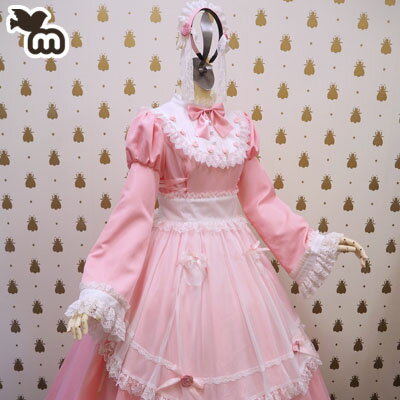 ロング丈 メイド服 カチューシャ付き シフォン ピンク Mサイズ 〜 Lサイズロマンティックスタイルメイド ラインズ MLサイズ[メイド服 コスプレ ミルキーアンジェ milky ange楽天市場店]