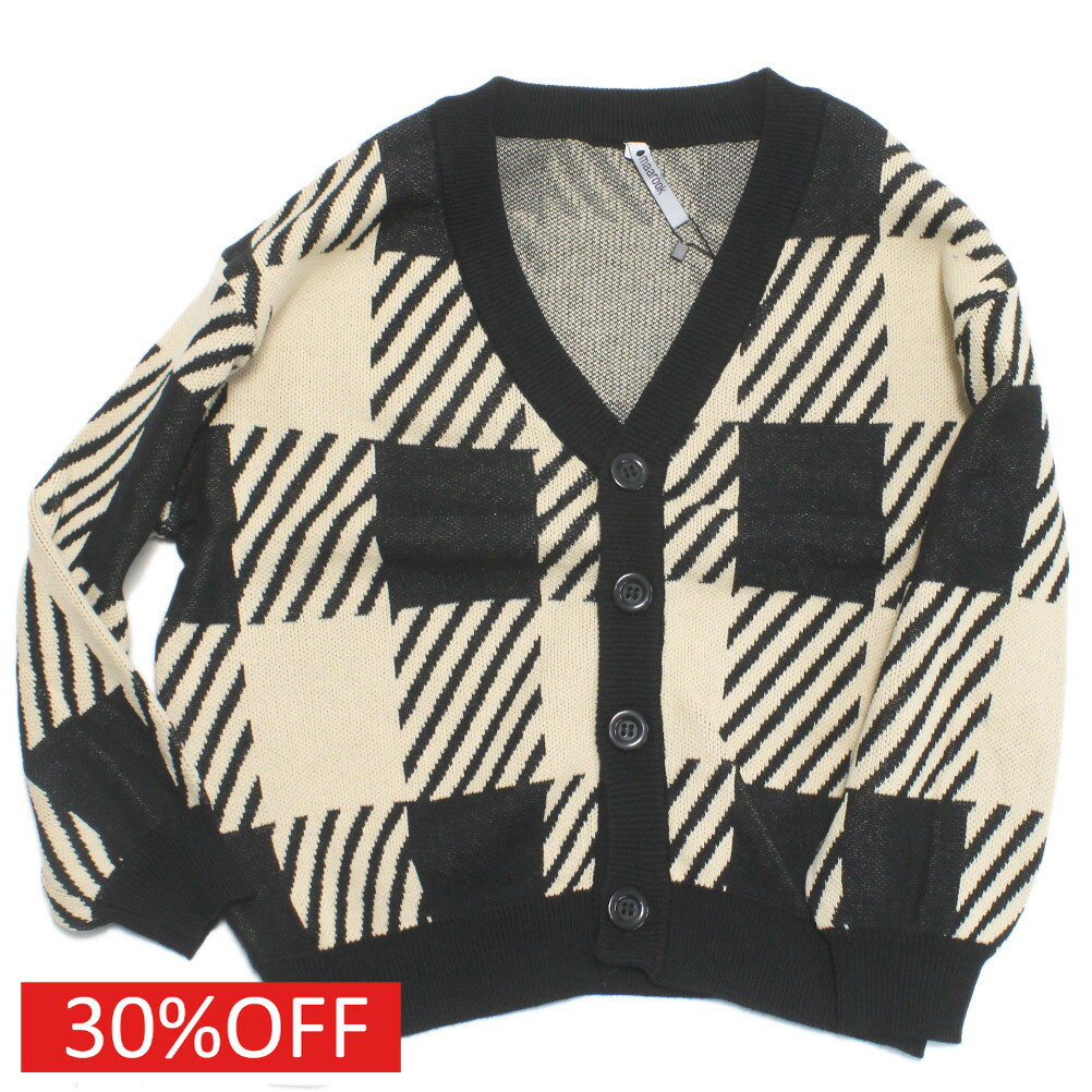 【マルーク/maarook/ベビー服/子供服/Wonder apartment】 セール 【30%OFF】 ブロックチェックニットカーディガン クロ系(24)