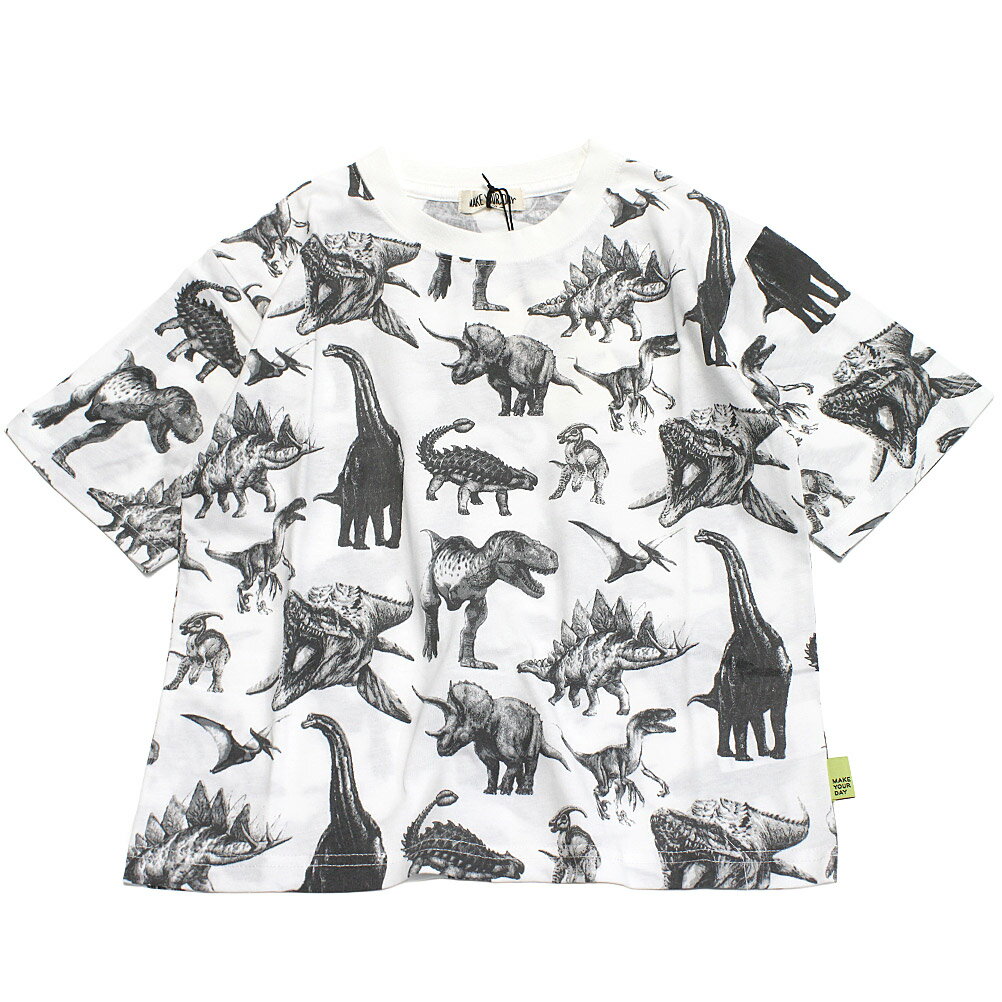 乐天商城 - 【子供服/makeyourday/ベビー/メイクユアデイ/キッズ/ジュニア】 モノトーンキョウリュウTシャツ オフホワイト(OW)