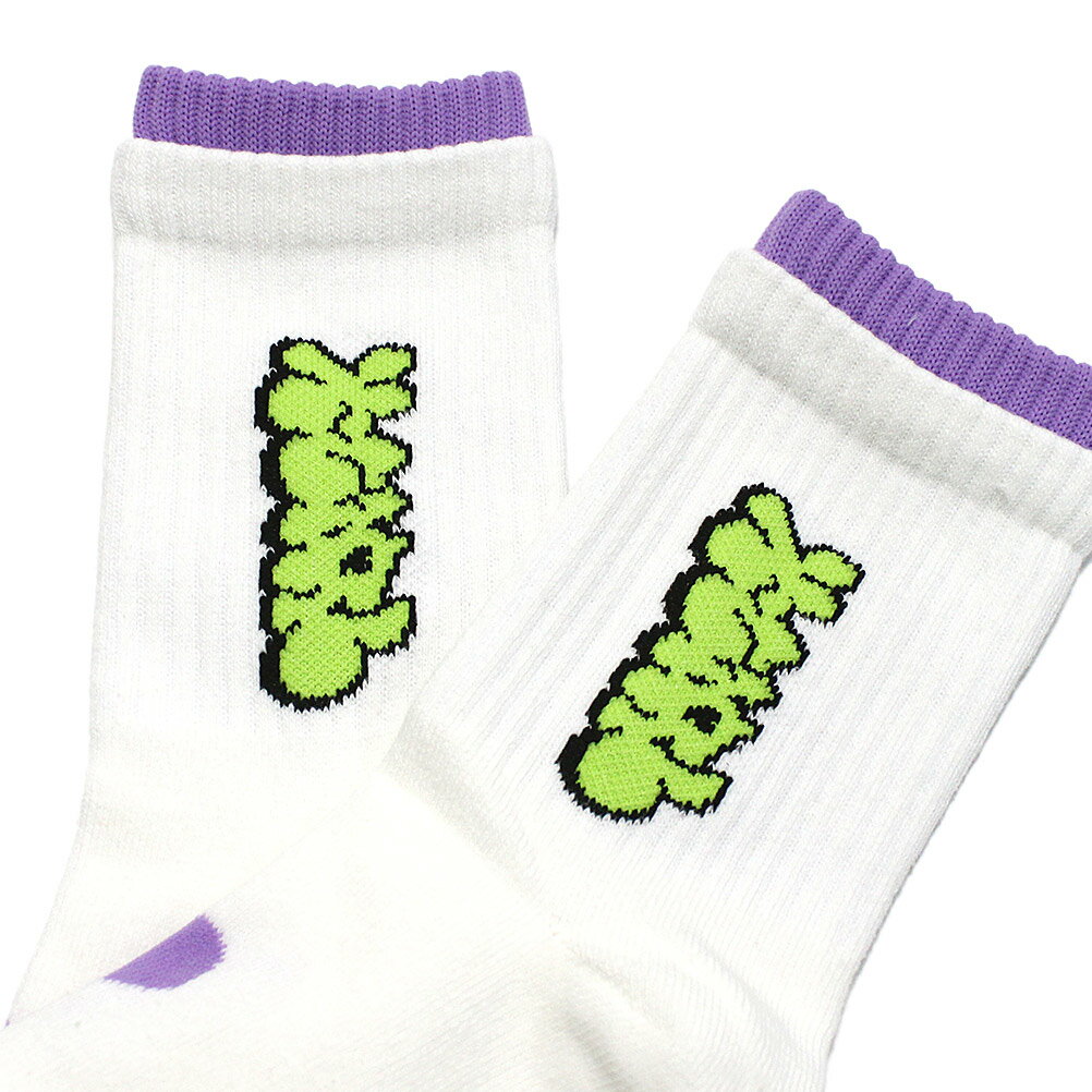 【X-GIRL STAGES/エックスガール/エックスガールステージズ/子供服/女の子】 配色グラフィティロゴクルーソックス オフホワイト(03)