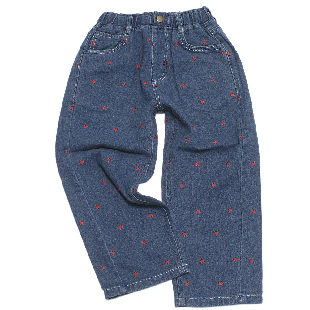 Long-Trousers, Trousers - 【p.premier/ピードットプルミエ/子供服】 ハート刺繍のワイドストレートジーンズ ブルー(BL)
