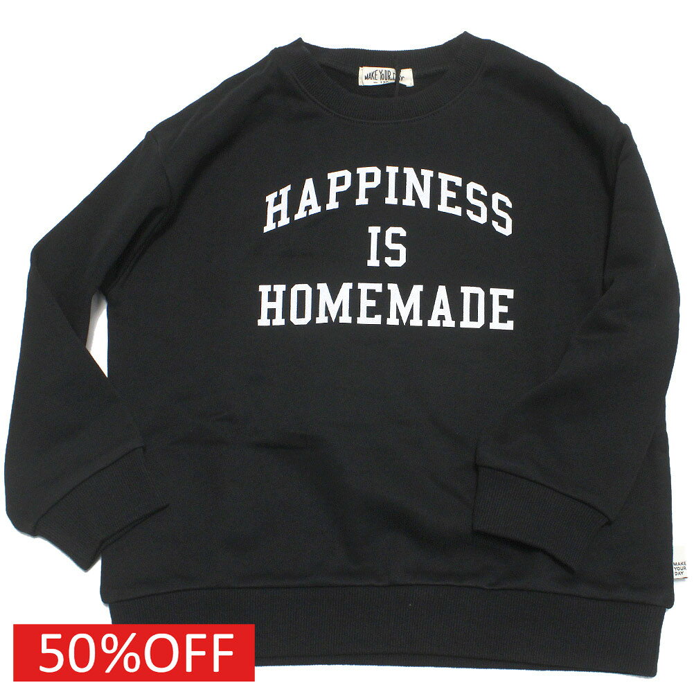【子供服/makeyourday/ベビー/メイクユアデイ/キッズ/ジュニア】 セール 【50%OFF】 カレッジロゴトレーナー ブラック(BK)