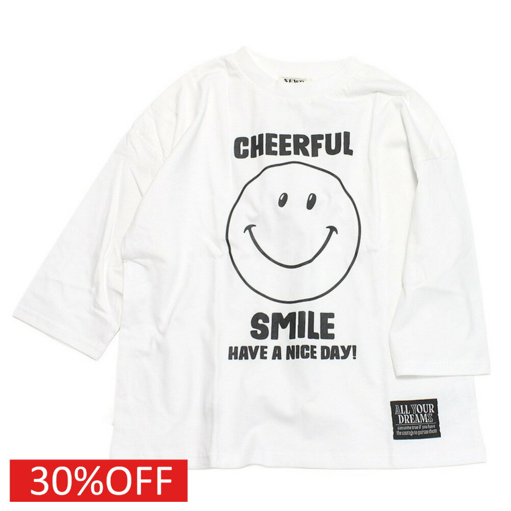 【ニードルワークス/ジュニア服/NEEDLEWORKS】 セール 【30%OFF】 【NeWo】スマイル7分袖Tシャツ ホワイト
