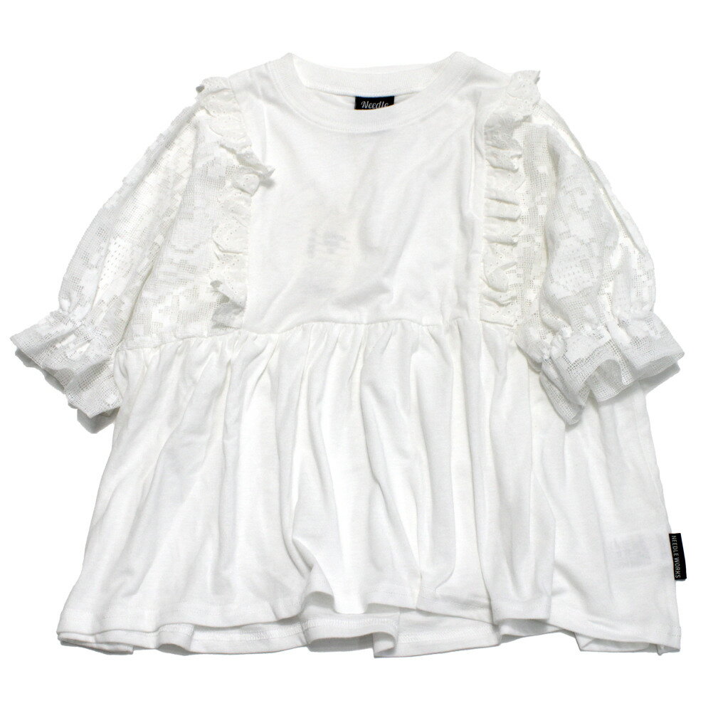 樂天商城 - 【ニードルワークス/ジュニア服/NEEDLEWORKS】 T/C天竺レースTシャツ ホワイト