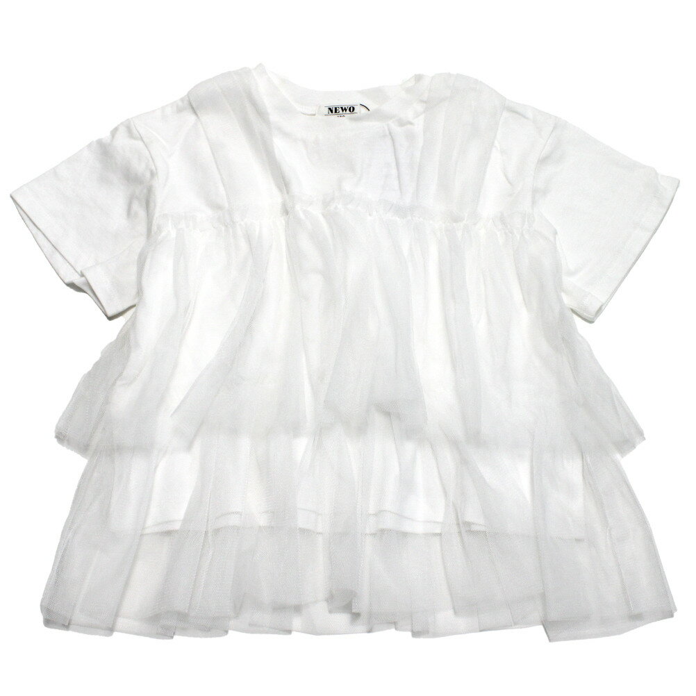 【ニードルワークス/ジュニア服/NEEDLEWORKS】 【NeWo】チュールドッキングTシャツ ホワイト