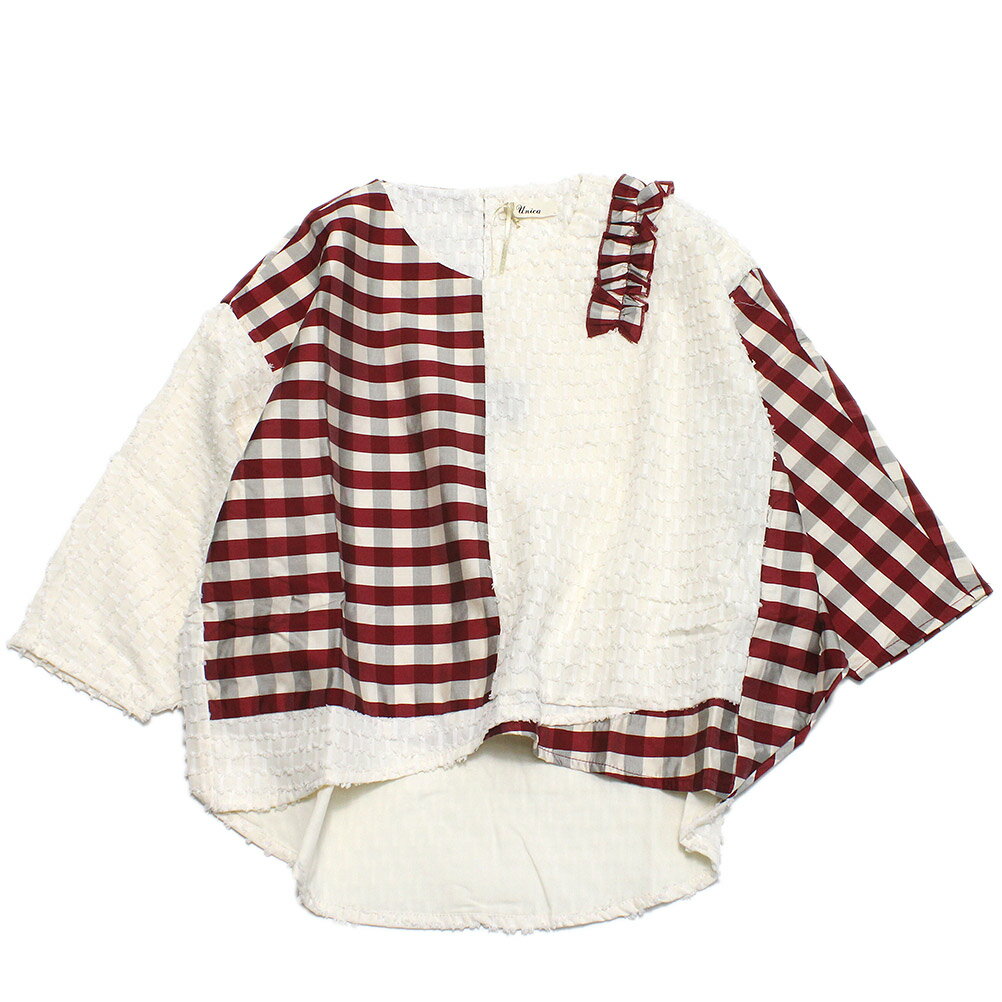 【ユニカ/UNICA/子供服/キッズ/女の子】 ブロックチェックフリンジドルマンブラウス レッド(3)