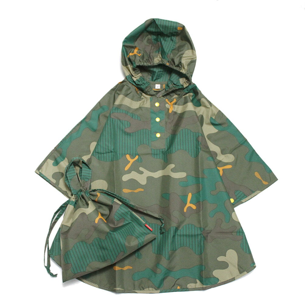 【サンキューニプリュスエム 392plusm 子供服】 あす楽 レインコート キッズ 子供 camouflage kids レイン ポンチョ (グリーン) グリーン