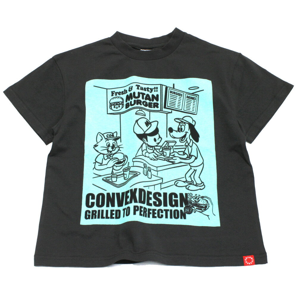 樂天商城 - 【コンベックス/CONVEX/子供服/ジュニア/キッズ】 バーガーSHOP/ワイドTシャツ チャコール(23)