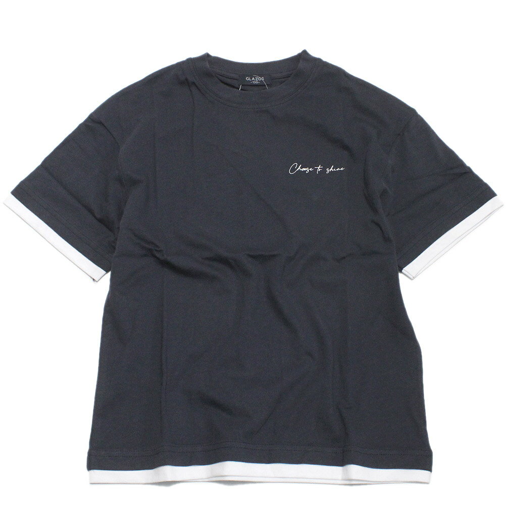  あす楽 ワンポイントロゴ裾レイヤード半袖Tシャツ コン(50)