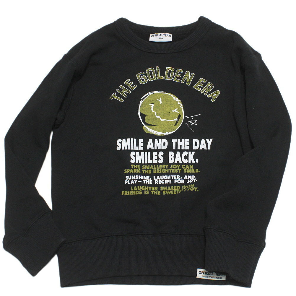 “オフィシャルチーム”の裏毛スマイルロゴトレーナー・上からアウターなどを羽織りやすいレギュラーシルエット・肌なじみのいいコットン裏毛を採用・ポップなスマイルマークが目を惹くデザイン・カラー展開豊富できょうだいお揃いも◎本体　綿100%リブ部分　綿95%　ポリウレタン5%ベージュオレンジトップグレーメーカー希望小売価格はメーカーカタログに基づいて掲載しています関連キーワード:子供服 キッズ 男の子 女の子 ガールズ ボーイズ 女子 男子 ジュニア ユニセックス ブラック 110cm 120cm 130cm 140cm 150cm S(160)cm ofi1225203トップ&nbsp;>&nbsp;ブランド一覧&nbsp;>&nbsp;ア&nbsp;>&nbsp;オフィシャルチーム(OFFICIAL TEAM)トップ&nbsp;>&nbsp;アイテム一覧&nbsp;>&nbsp;トップス&nbsp;>&nbsp;トレーナートップ&nbsp;>&nbsp;ボーイズ・ユニセックス&nbsp;>&nbsp;トップス&nbsp;>&nbsp;トレーナーサイズ(cm)110120130140150S(160)着丈(BC)434549515458身幅37384144.54849肩幅343639404245袖丈36.54044.5505255採寸結果は全てセンチ表記です。商品により多少の誤差がございます。目安とお考え下さい。※BCはバックセンター（首から裾までの後中心）です。※SNPはサイドネックポイント（肩から裾までの直線で計測した長さ）です。生地の透け感なしあり生地の厚み薄手普通厚手生地の伸縮性なしややありありa244a246a249a252a