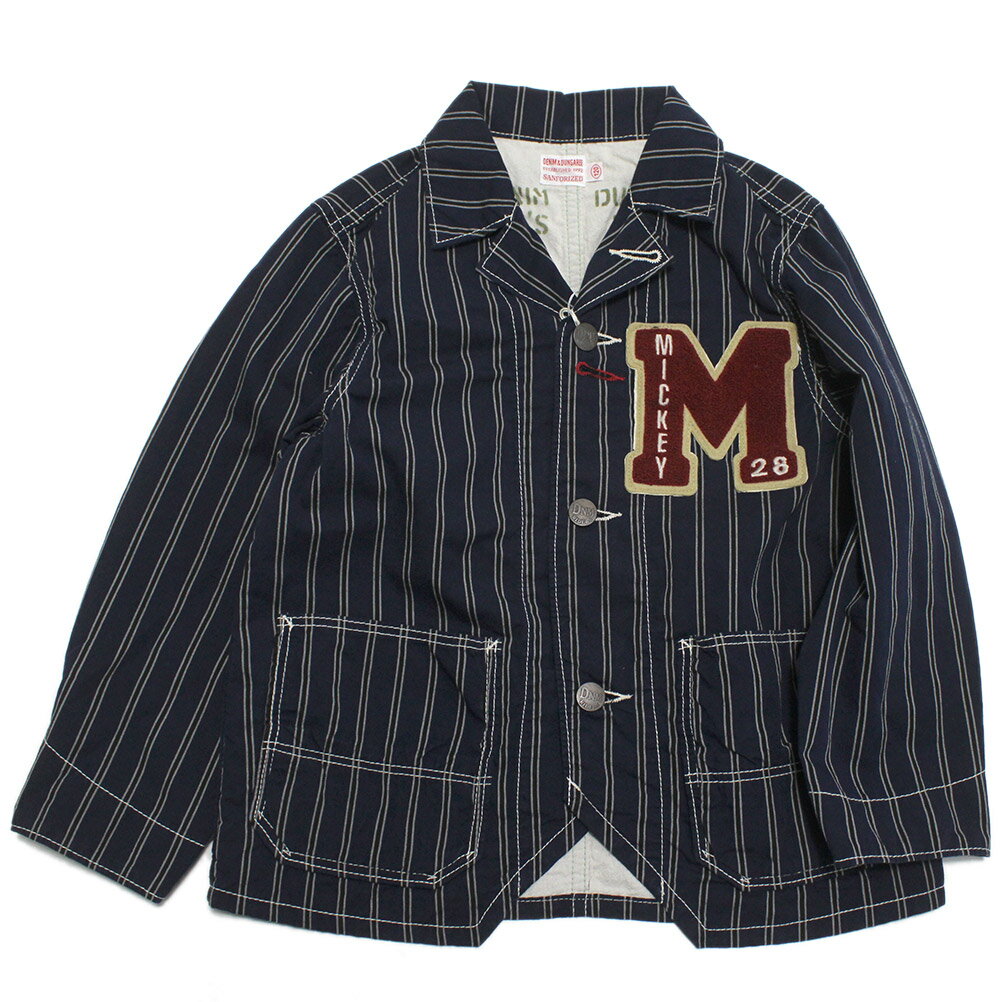 【DD×ミッキー/DENIM DUNGAREE×MICKEYコラボ/デニムアンドダンガリー子供服/ディズニー】 レジメンストライプ MICKEY JK 4NV紺
